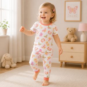 Butterfly Bamboo Short Sleeve Kids Pajama Pants Set