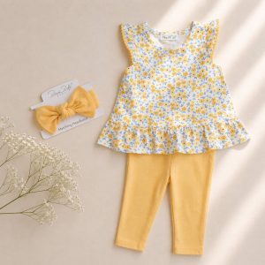 Baby Girl Rene Rofe Top & Bottom Capri Leggings & Headband Set