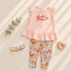 Baby Girl Rene Rofe Top & Bottom Capri Leggings & Headband Set