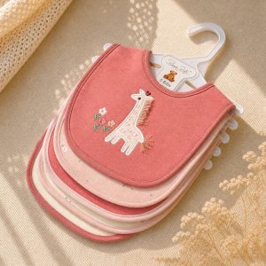 5 Pack Giraffe Pattern Soft Cotton Poly Embroidered Baby Bibs