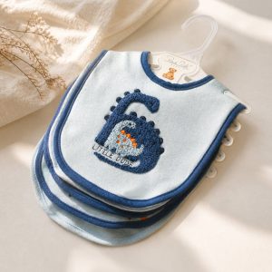 5 Pack Dinosaur Soft Cotton Poly Embroidered Baby Bibs