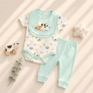 Baby Views 3pcs Hello Cow Bodysuit Pants & Bib Set