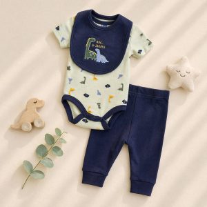 Baby Views 3pcs Dinosaur Bodysuit Pants & Bib Set