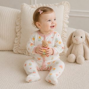Rainbow Daisy Flowers Pattern Zipper Footie Pajamas Romper