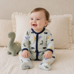 Dinosaurs Pattern Zipper Footie Pajamas Romper